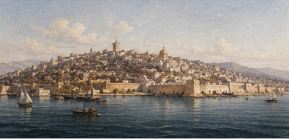 Historical view of Algiers and its harbor